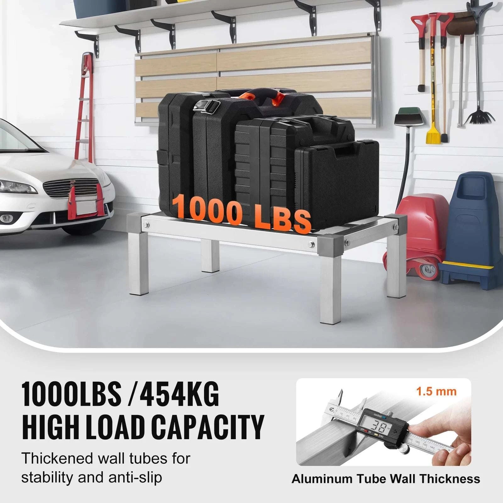 Heavy-Duty Aluminum Dunnage Rack 1000 lb Floor Storage Shelf-48 x 14 x 8 in / GERMANY