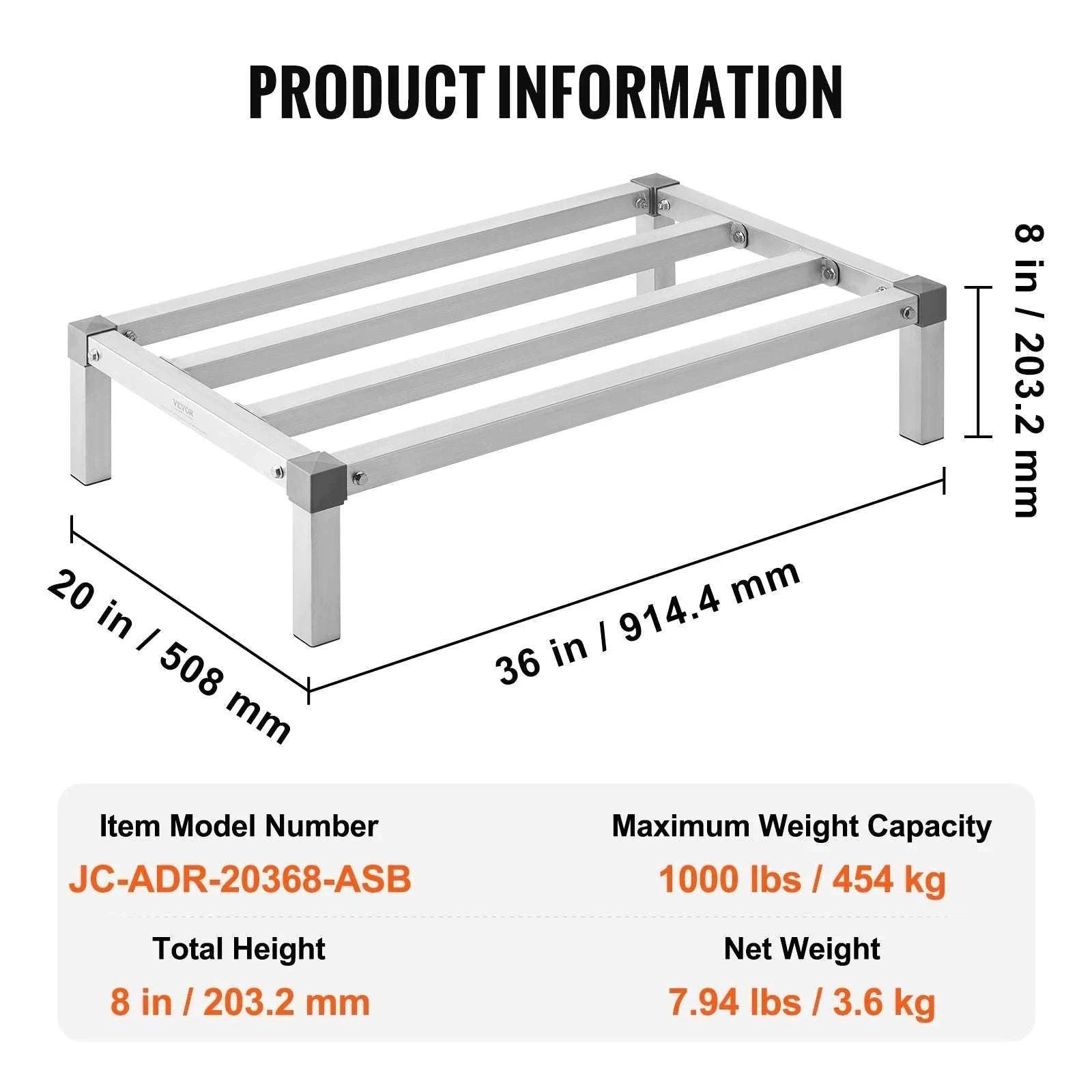 Heavy-Duty Aluminum Dunnage Rack 1000 lb Floor Storage Shelf-48 x 14 x 8 in / GERMANY