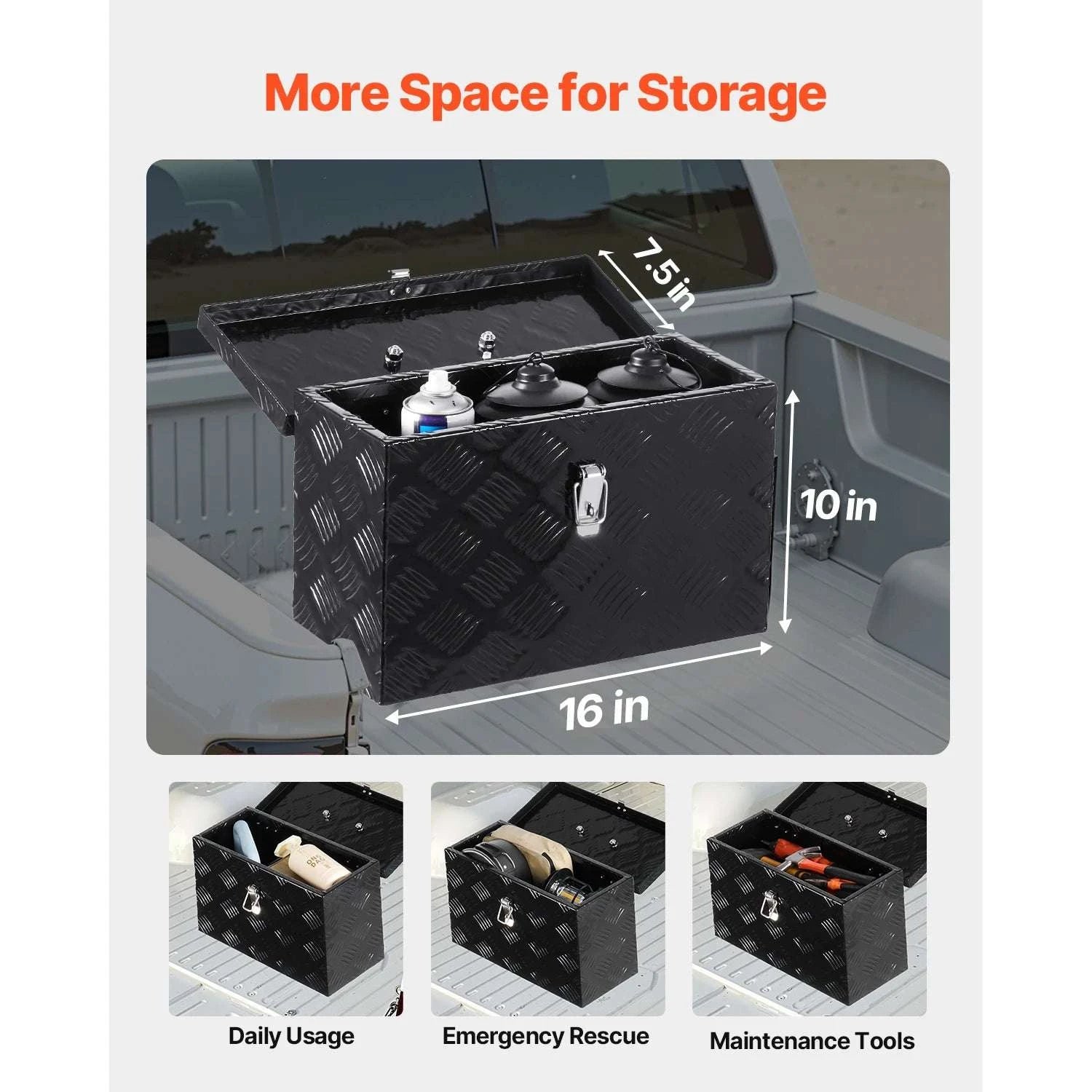 Heavy Duty Aluminum Truck Bed Tool Box with Lockable Storage-30x13x13inch / United States