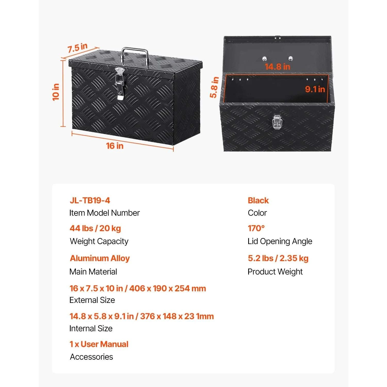 Heavy Duty Aluminum Truck Bed Tool Box with Lockable Storage-30x13x13inch / United States