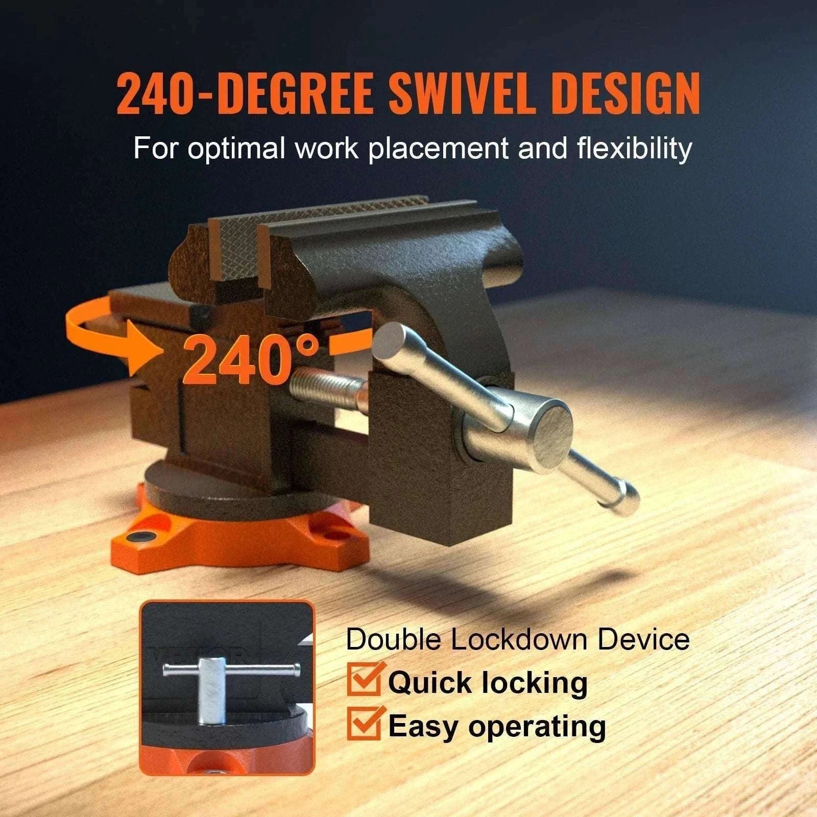 Heavy Duty Bench Vise with Swivel Base & Anvil (4.5"–6.5")-6.5 inch / france