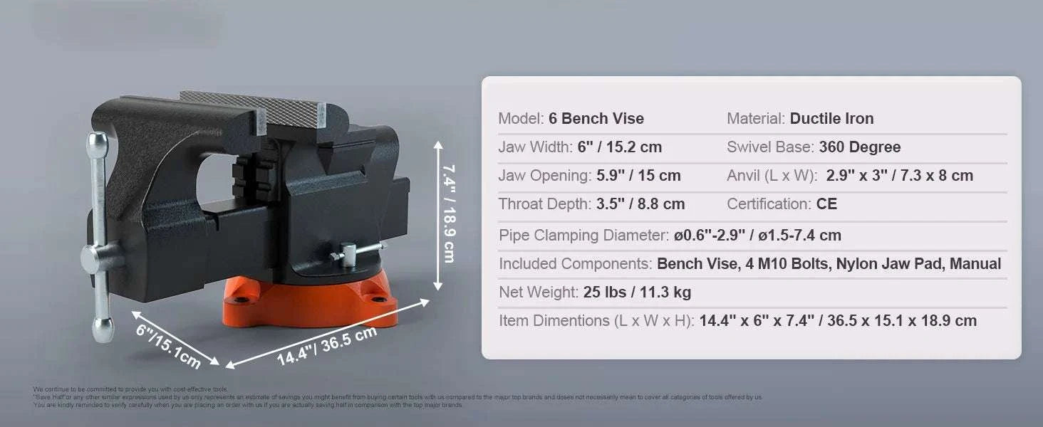 Heavy Duty Bench Vise with Swivel Base & Anvil (4.5"–6.5")-6.5 inch / france