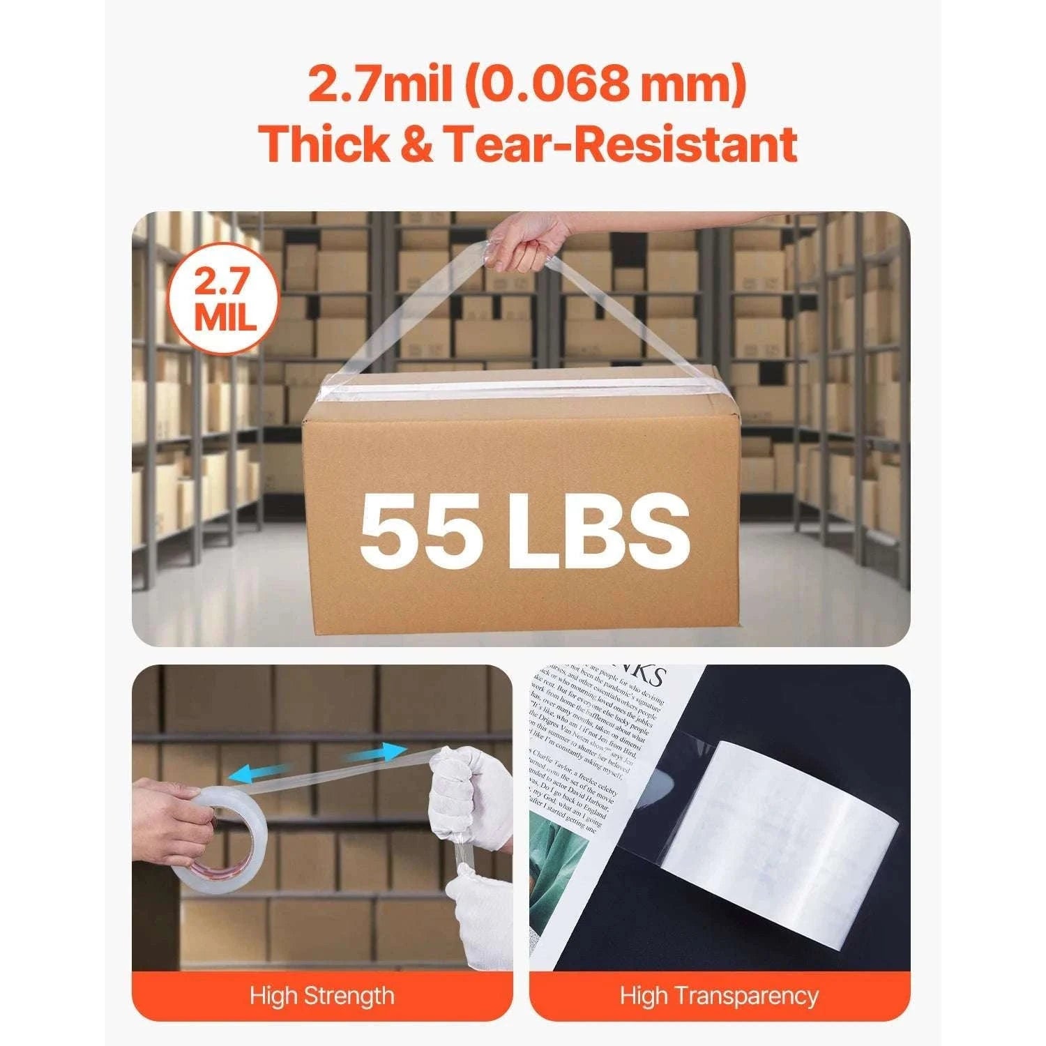 Heavy Duty Clear Packing Tape 6 or 24 Rolls 70m Strong Adhesive-6Rolls / france