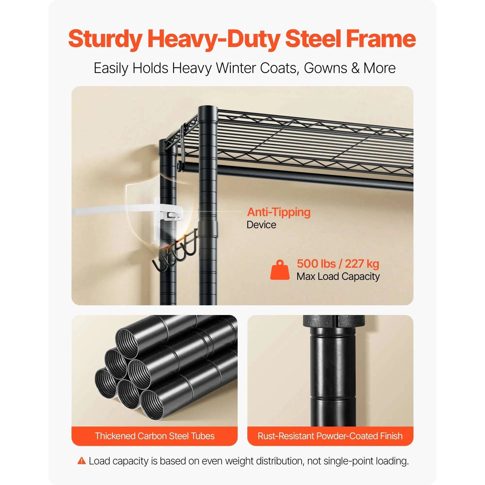 Heavy Duty Clothes Rack with Adjustable Shelves & 450–500 lb Load-2 Hanging Rods / United States