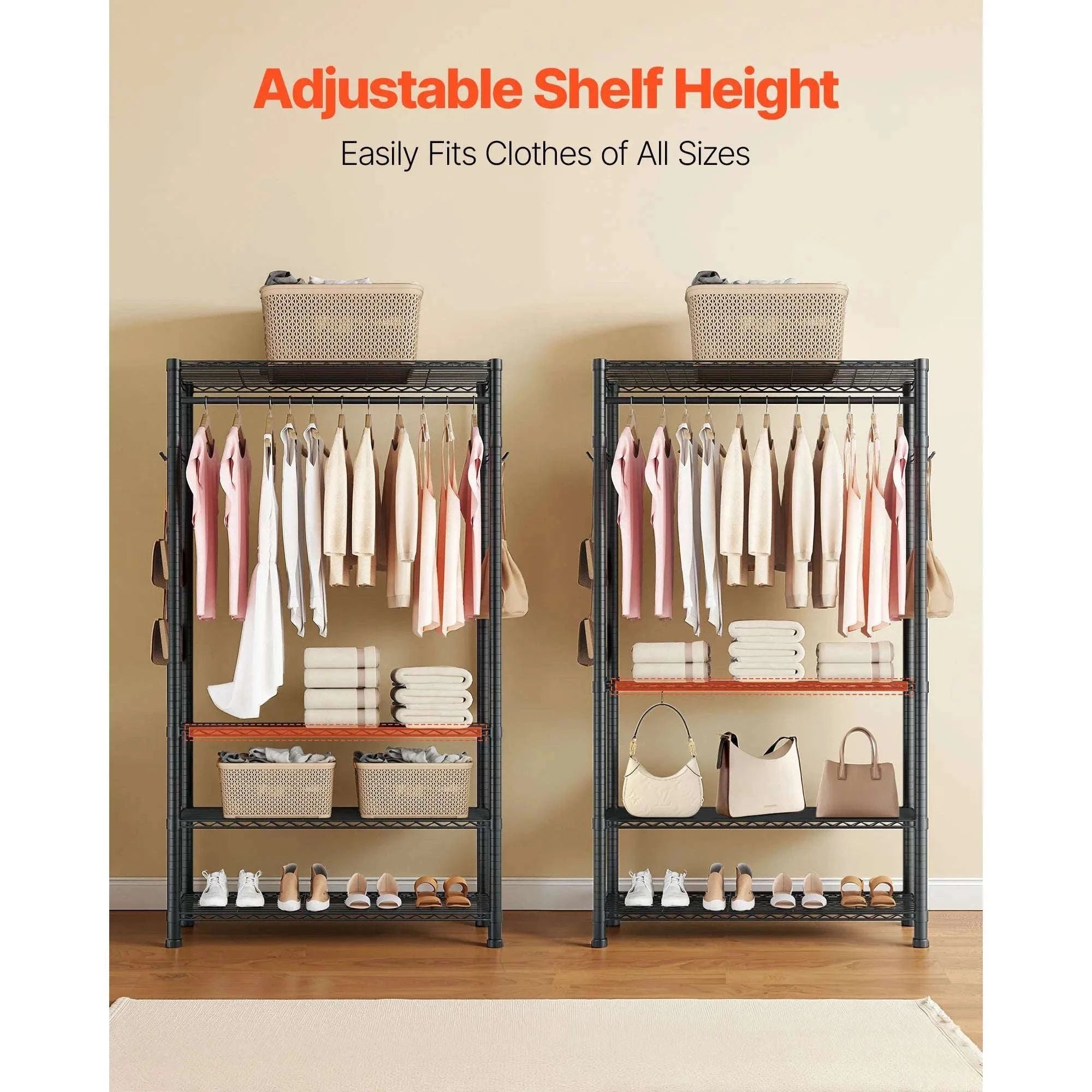 Heavy Duty Clothes Rack with Adjustable Shelves & 450–500 lb Load-2 Hanging Rods / United States