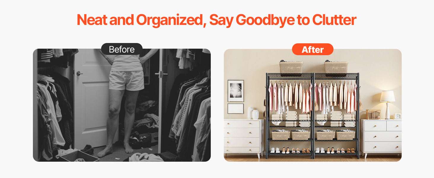 Heavy Duty Clothes Rack with Adjustable Shelves & 450–500 lb Load-2 Hanging Rods / United States