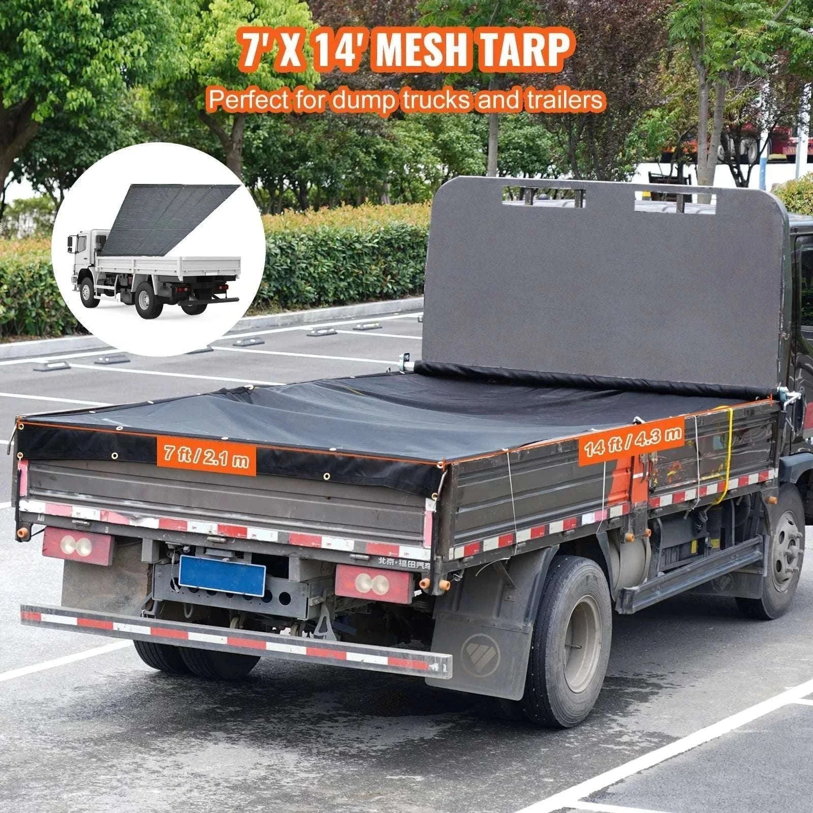 Heavy Duty Dump Truck Mesh Tarp PVC Coated with Reinforced Webbing-7 x 18 ft / United States