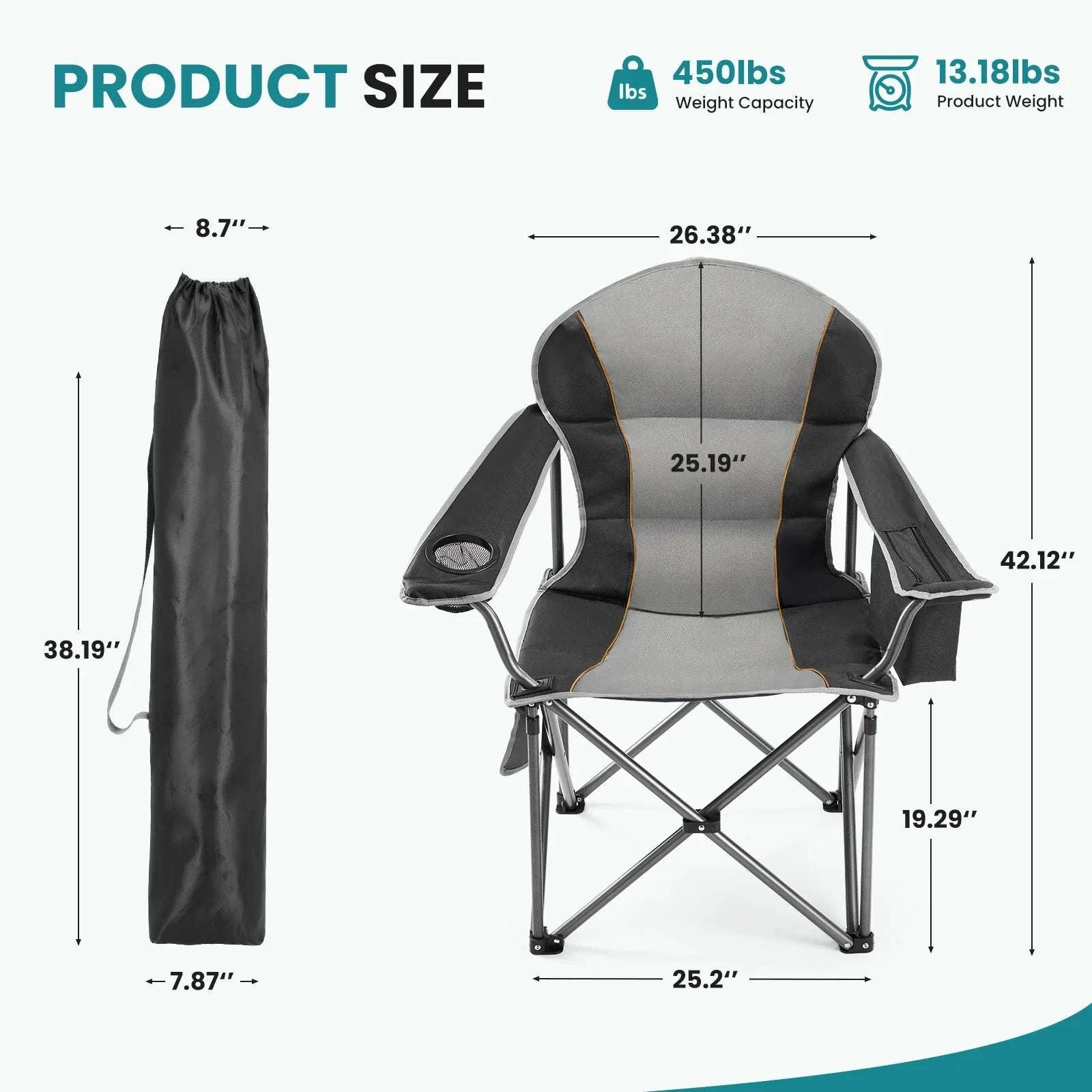 Heavy Duty Folding Camping Chair 450lbs Capacity with Cup Holder-Blue Gray / United States