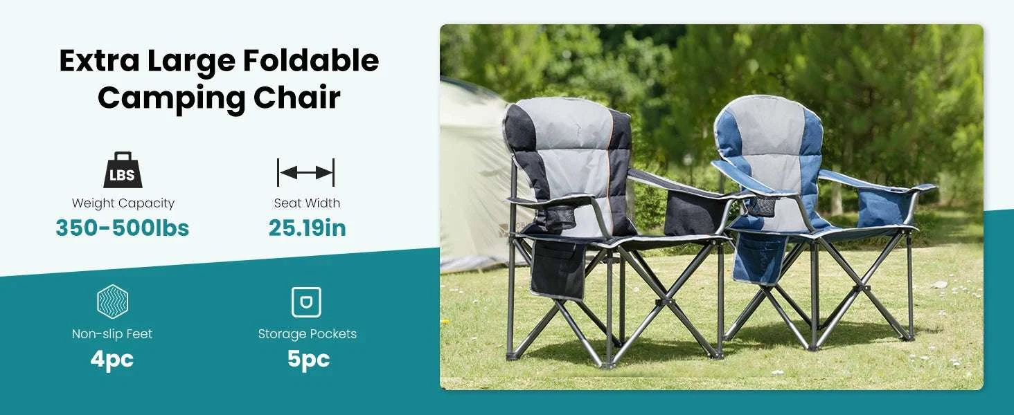 Heavy Duty Folding Camping Chair 450lbs Capacity with Cup Holder-Blue Gray / United States