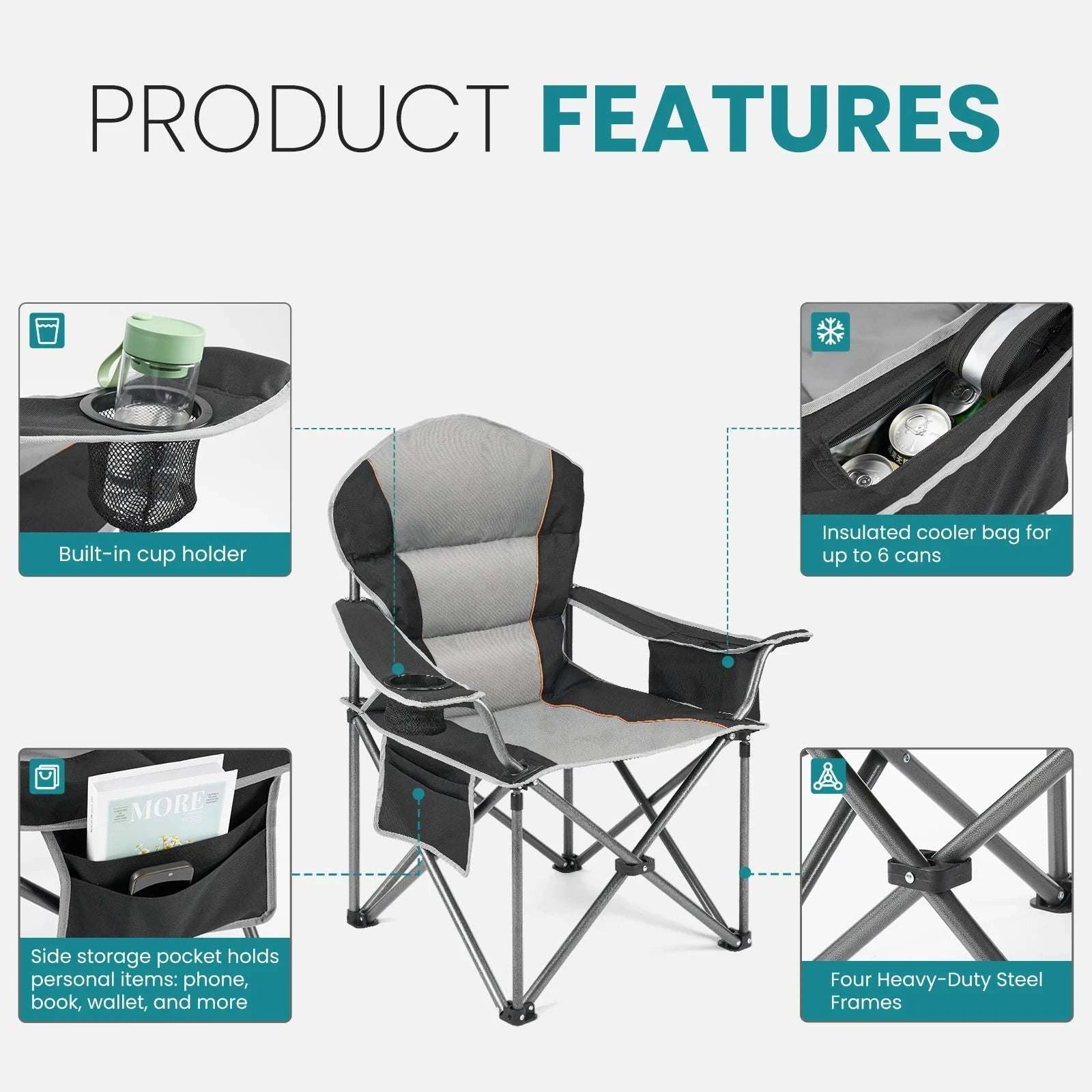 Heavy Duty Folding Camping Chair 450lbs Capacity with Cup Holder-Blue Gray / United States