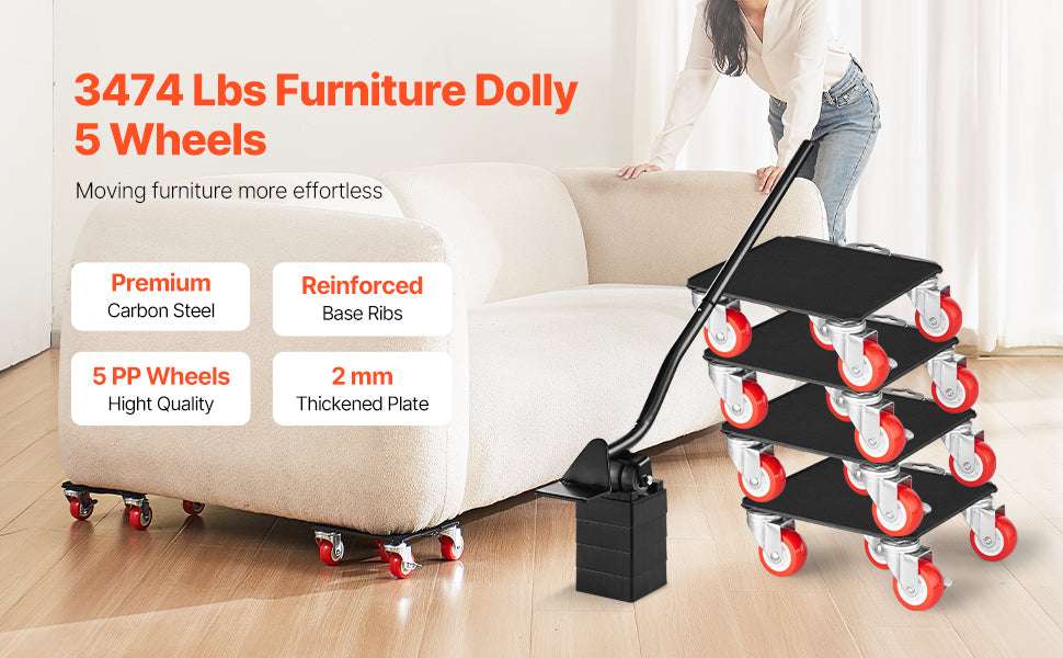 Heavy Duty Furniture Dolly Set 3474Lbs with 360° Wheels & Brakes-4pcs / CZECH REPUBLIC
