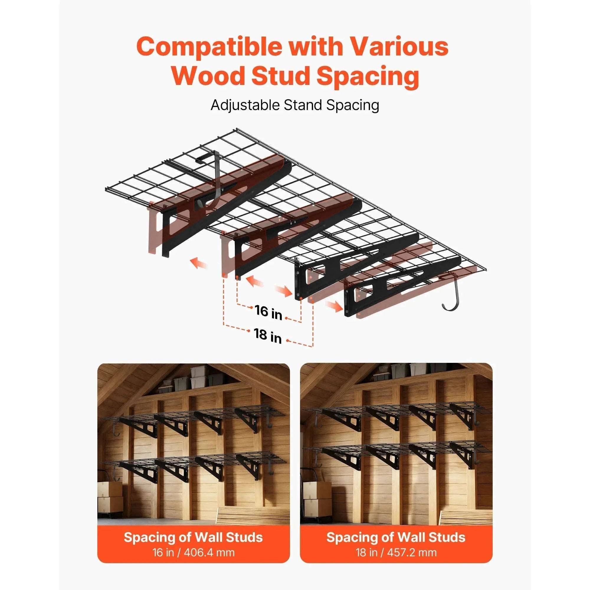 Heavy Duty Garage Wall Shelves 2-Pack 500 lbs Each with Hooks-24x72inch / United States
