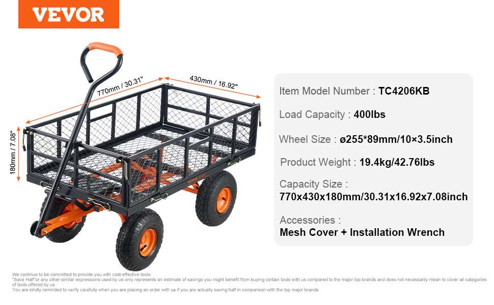 Heavy Duty Garden Dump Cart Wagon with 400–880lb Capacity-880lbs / france