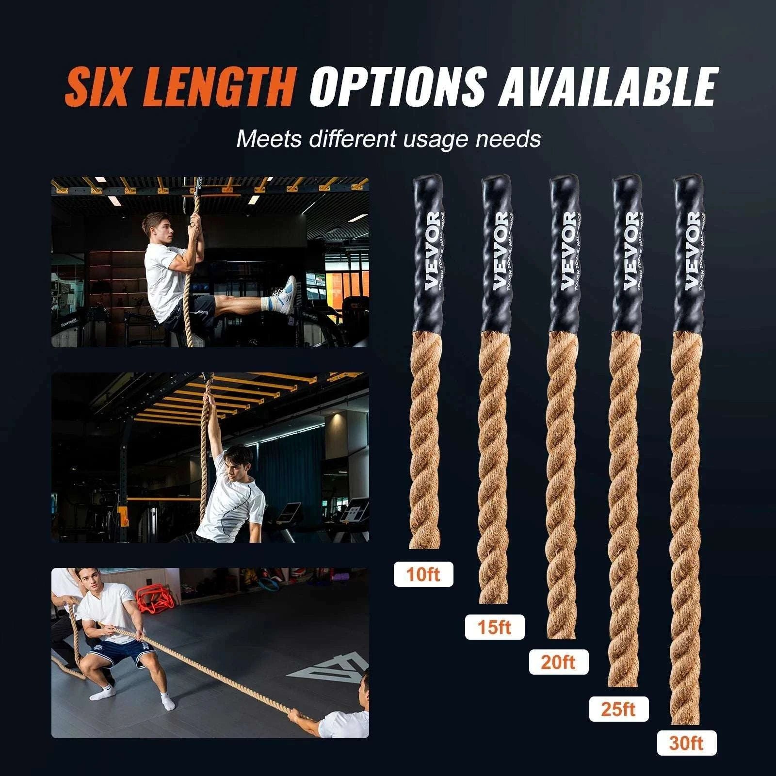 Heavy-Duty Gym Climbing Rope for Strength Training (10–30 ft)-10in / United States