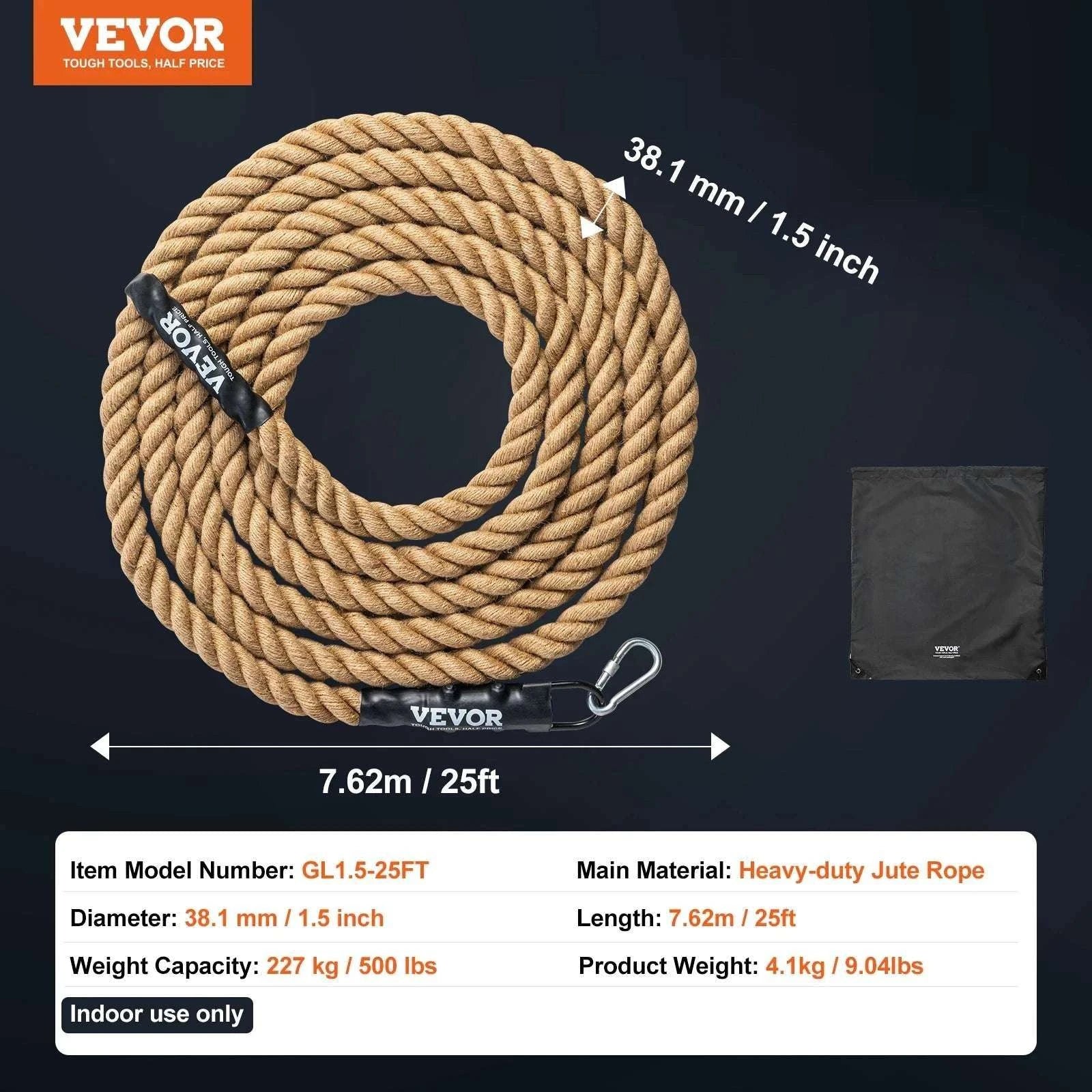 Heavy-Duty Gym Climbing Rope for Strength Training (10–30 ft)-10in / United States