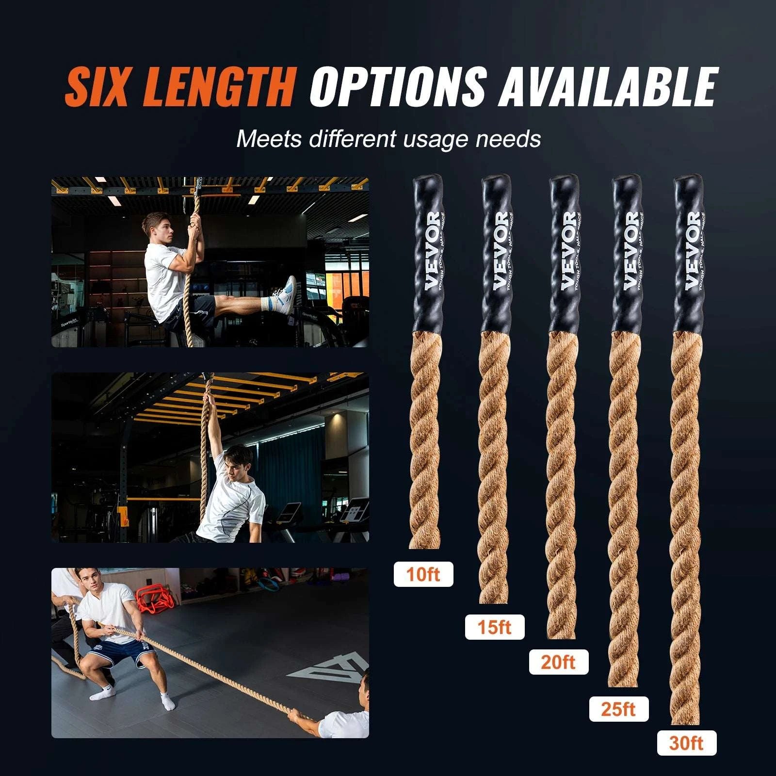 Heavy-Duty Gym Climbing Rope for Strength Training (10–30 ft)-10in / United States