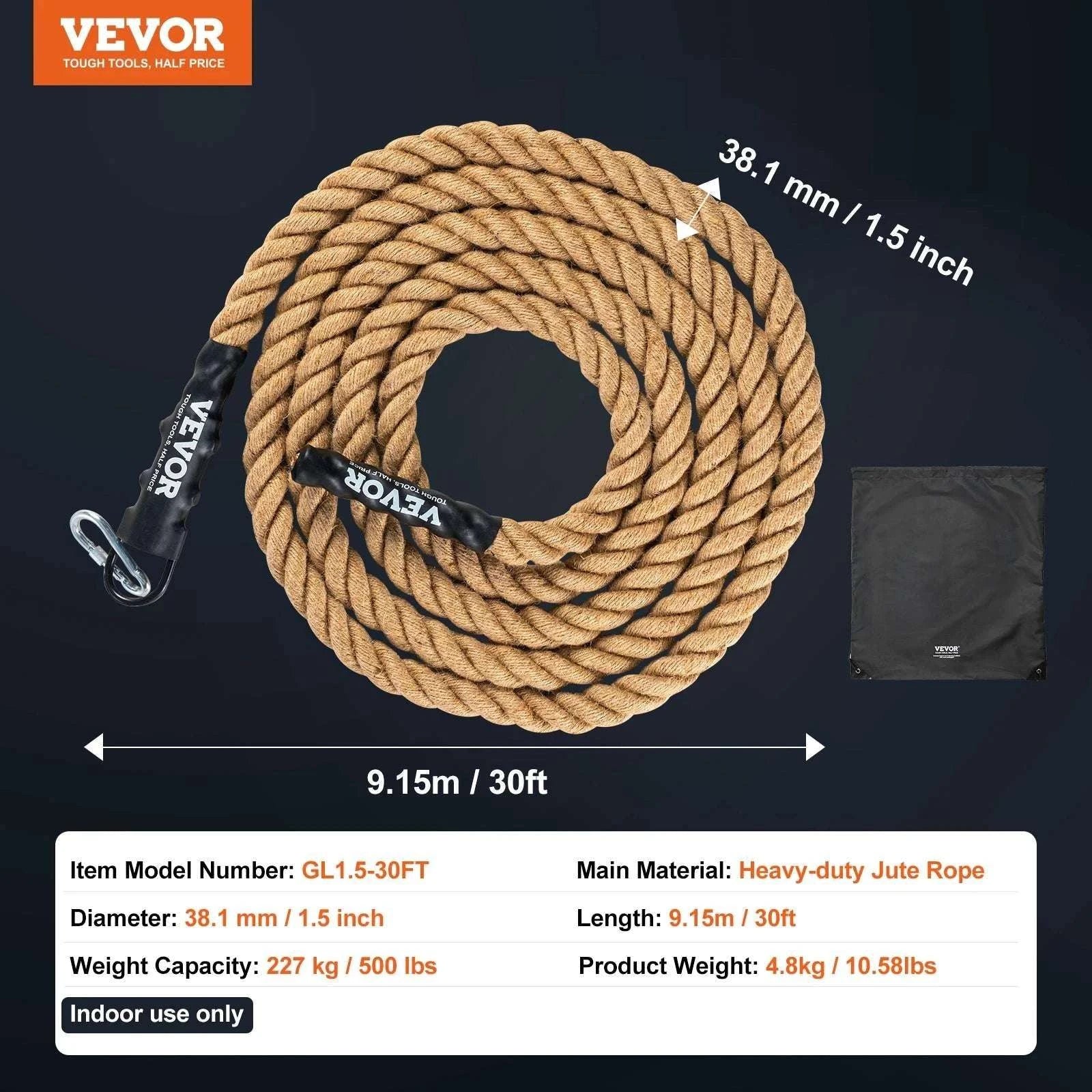 Heavy-Duty Gym Climbing Rope for Strength Training (10–30 ft)-10in / United States