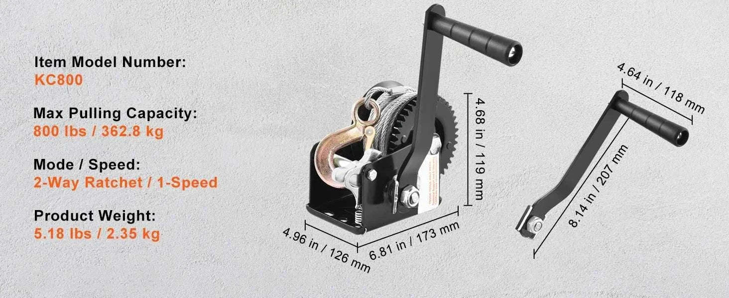 Heavy Duty Hand Winch with 33 ft Steel Cable for Boat Trailer ATV-3500lbs / Poland
