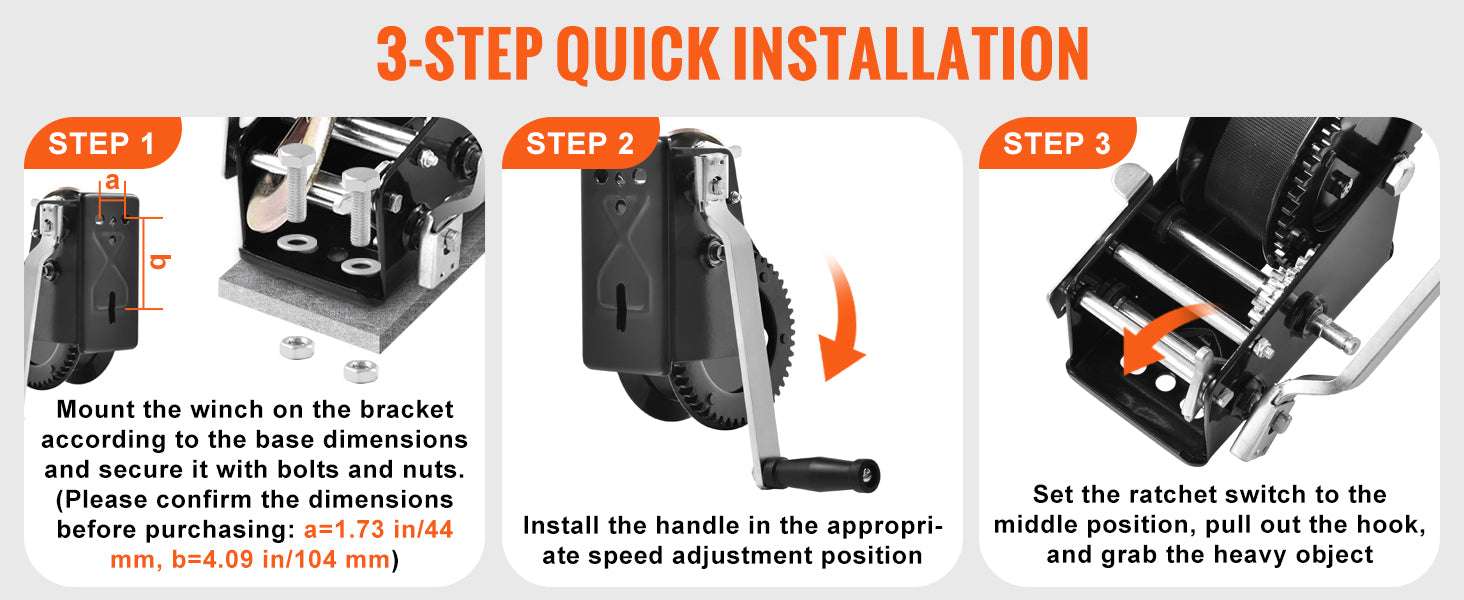 Heavy Duty Hand Winch with Strap & Two-Way Ratchet (Up to 3500 lbs)-3500lbs / United States
