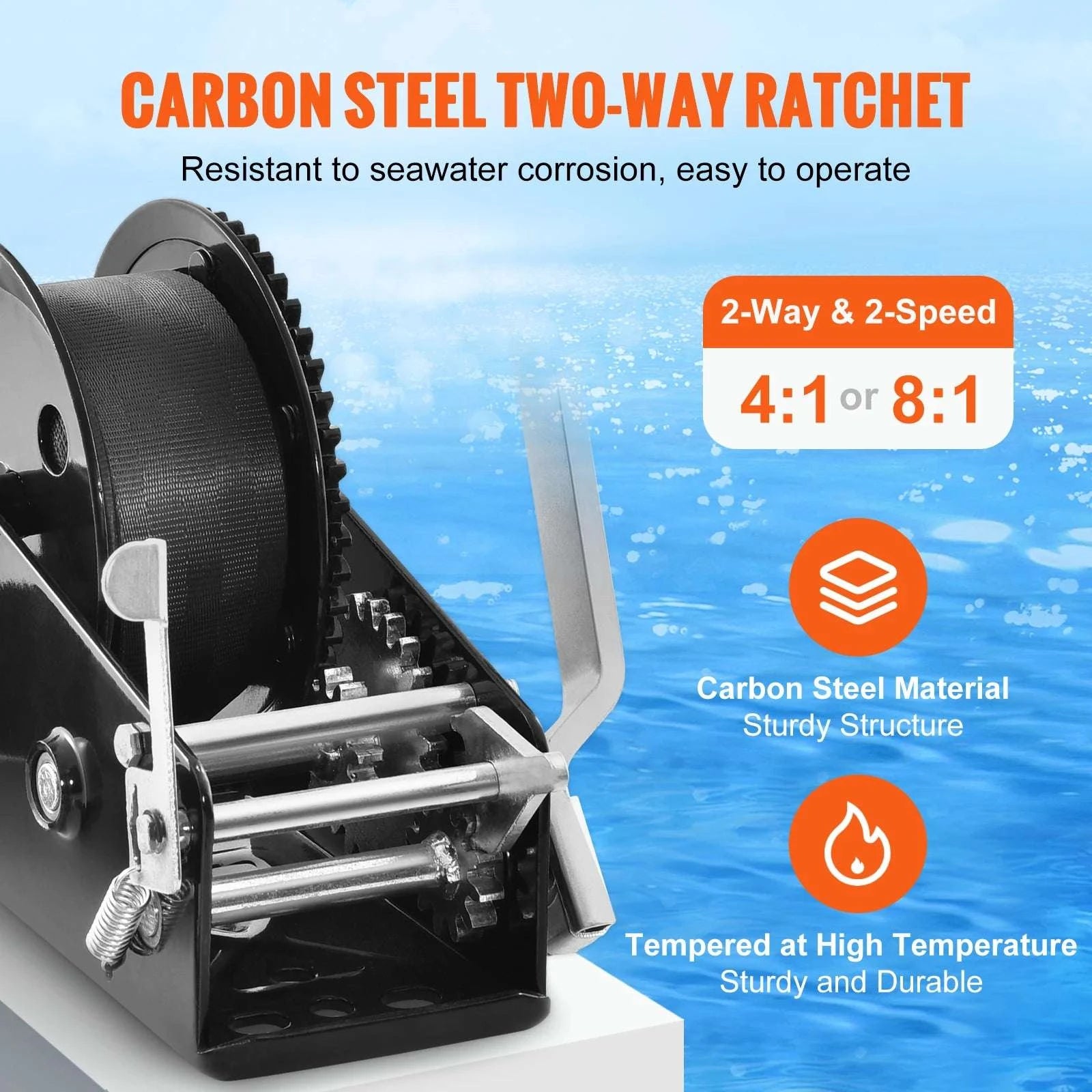 Heavy Duty Hand Winch with Strap & Two-Way Ratchet (Up to 3500 lbs)-3500lbs / United States