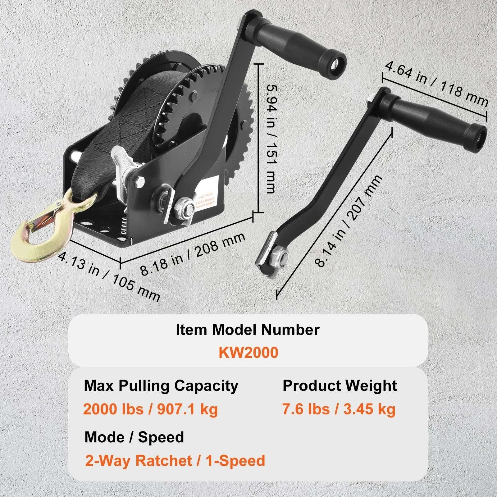 Heavy Duty Hand Winch with Strap & Two-Way Ratchet (Up to 3500 lbs)-3500lbs / United States