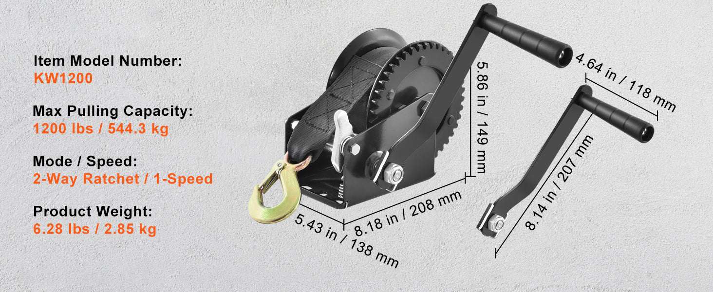 Heavy Duty Hand Winch with Strap & Two-Way Ratchet (Up to 3500 lbs)-3500lbs / United States