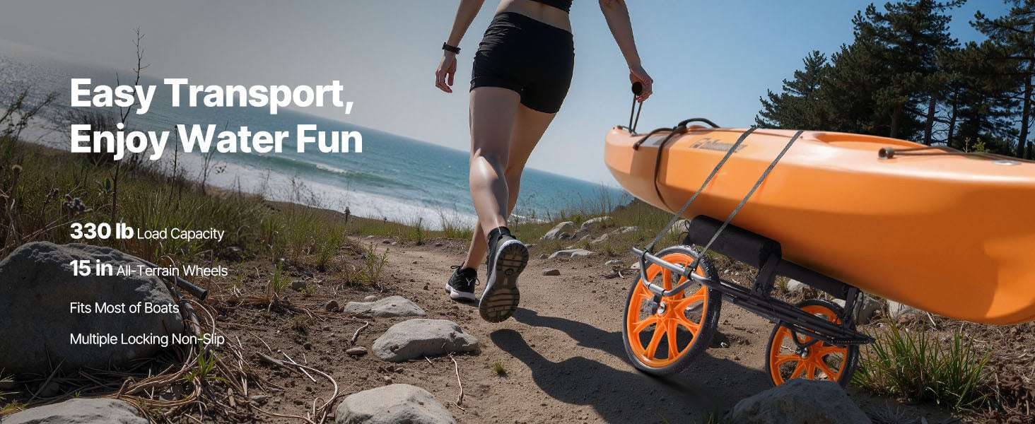 Heavy-Duty Kayak Cart 330 lbs with 15" Rubber Wheels & Straps-330 lbs / United States