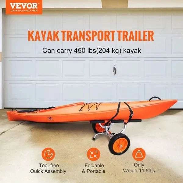 Heavy Duty Kayak Cart with 12'' Wheels, Foldable Canoe Trolley 450 lb Capacity-United States