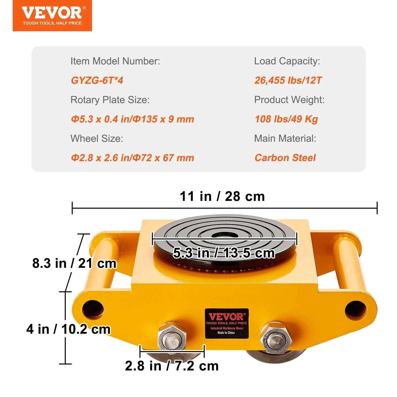 Heavy Duty Machinery Skate Dolly 6T-12T with PU Wheels-12T / United States
