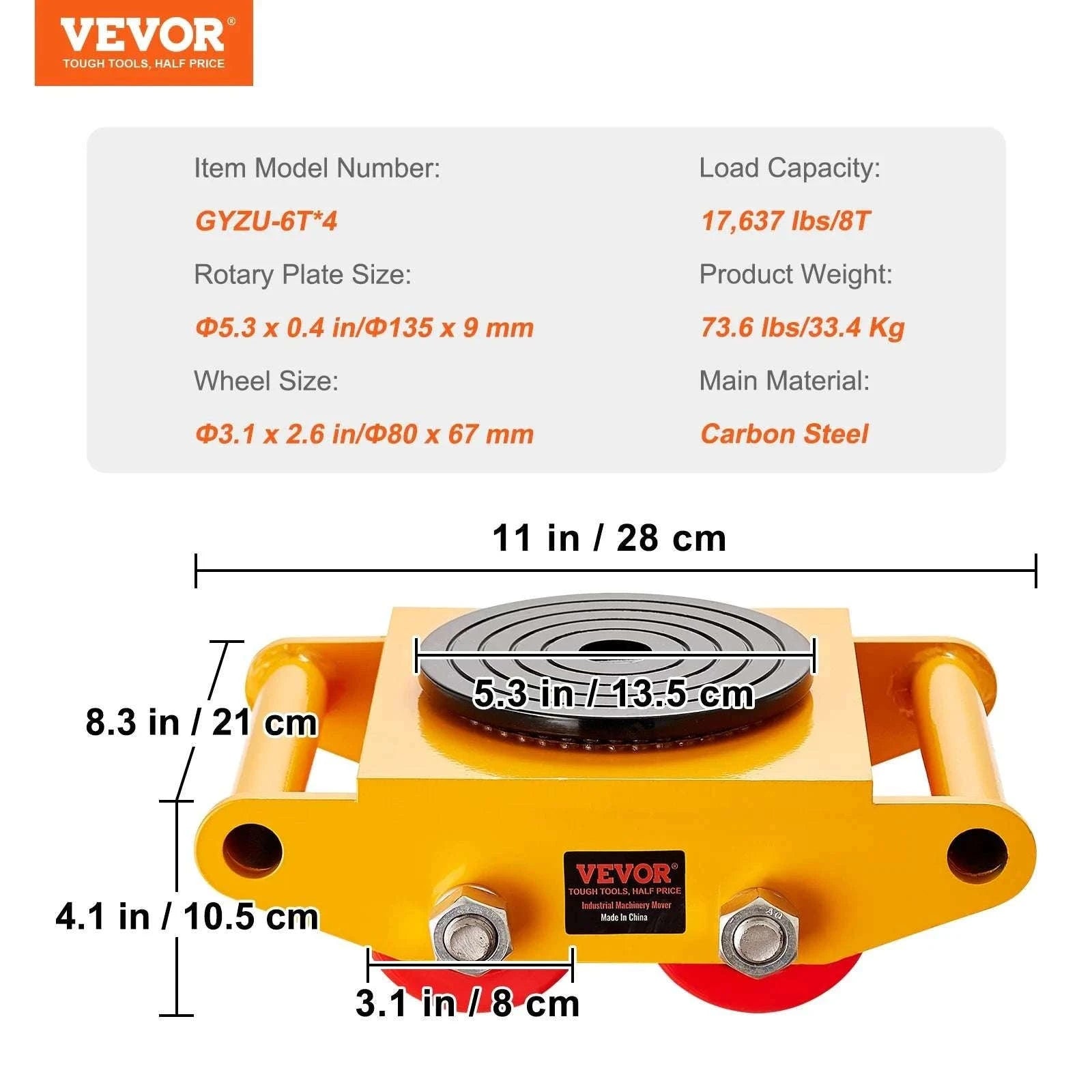 Heavy Duty Machinery Skate Dolly 6T-12T with PU Wheels-12T / United States