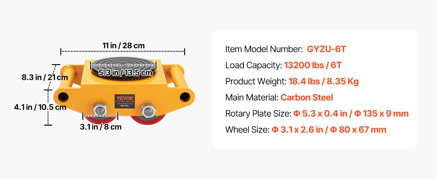 Heavy Duty Machinery Skate Dolly 6T-12T with PU Wheels-12T / United States