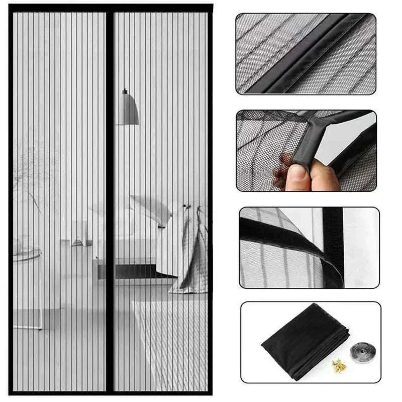 Heavy Duty Magnetic Screen Door Mesh Curtain for Easy Entry-Black 90 x 210cm