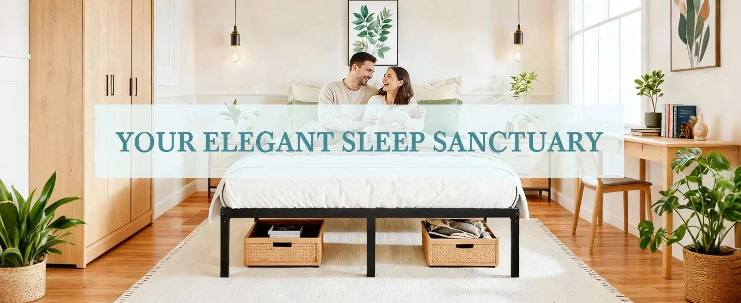 Heavy-Duty Metal Bed Frame with 14" Storage, No Box Spring-Black / King / United States