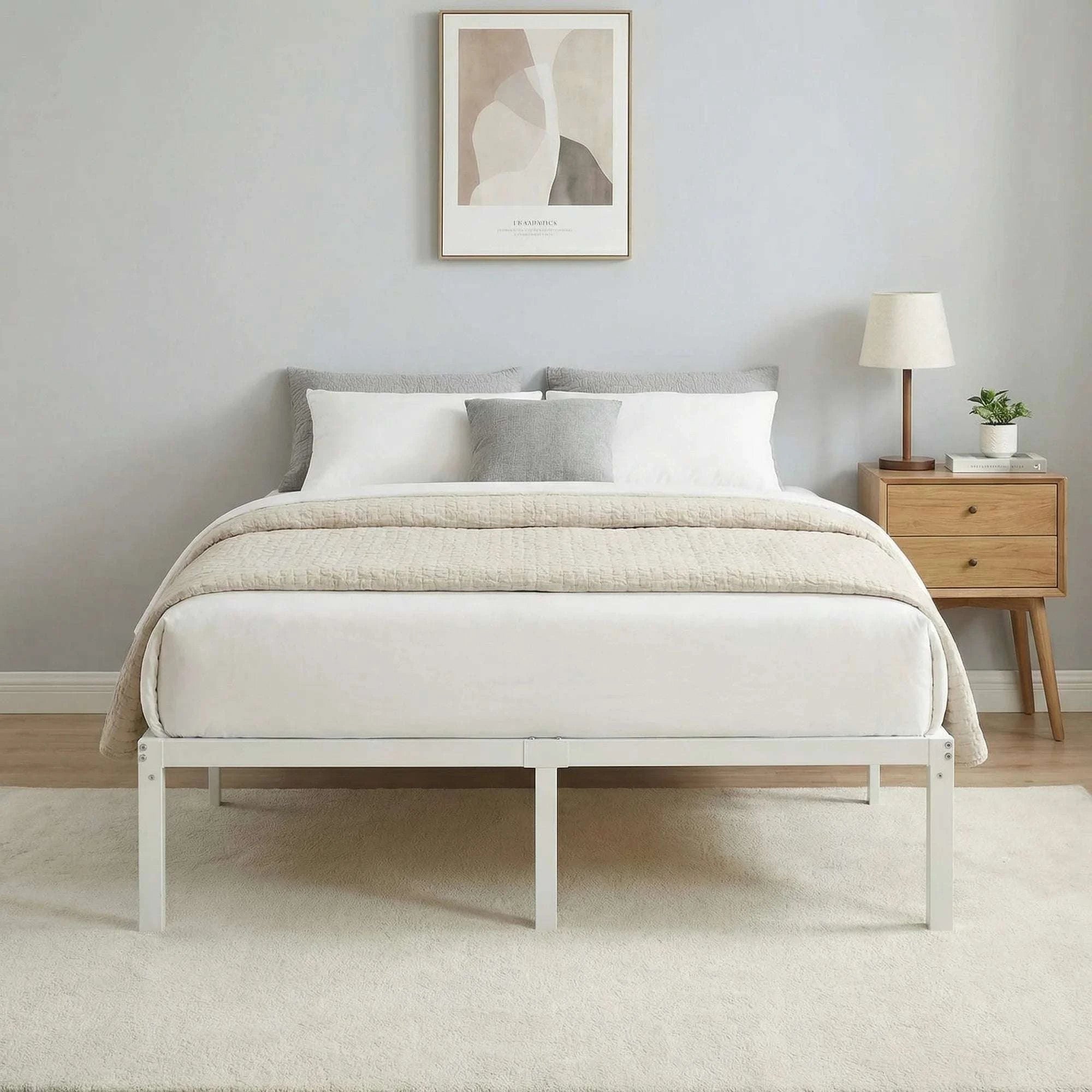 Heavy-Duty Metal Bed Frame with 14" Storage, No Box Spring-Black / King / United States