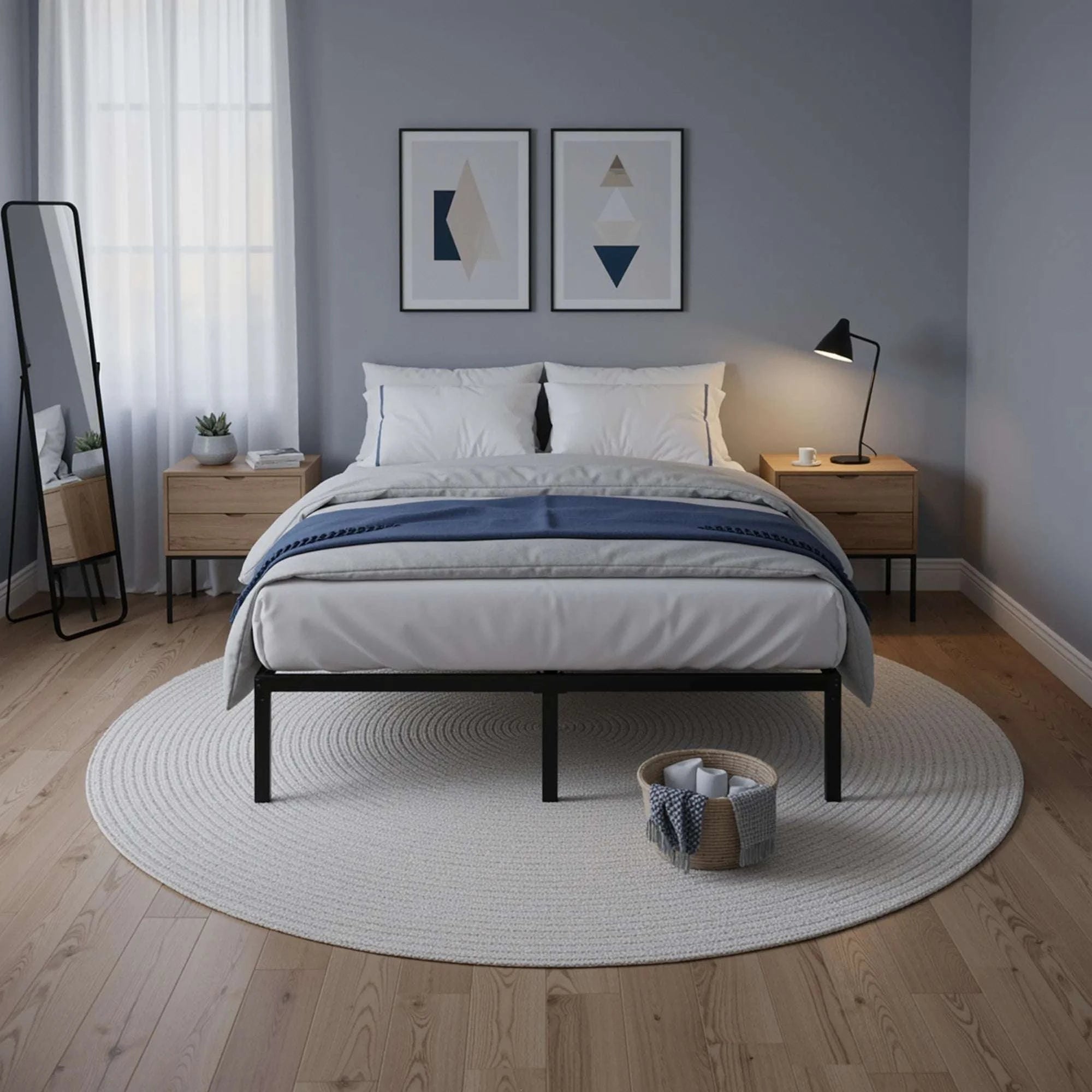 Heavy-Duty Metal Bed Frame with 14" Storage, No Box Spring-Black / King / United States