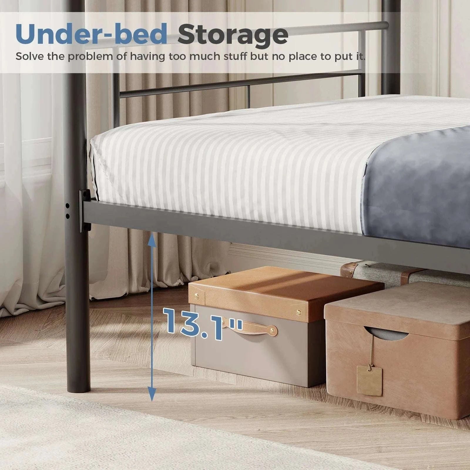 Heavy Duty Metal Bunk Bed Frame with Ladder & Guardrails-Ivory / United States