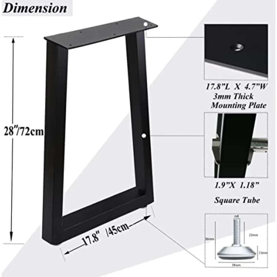 Heavy Duty Metal Table Legs 28" x 17.7" Square Frame Set-United States / Black