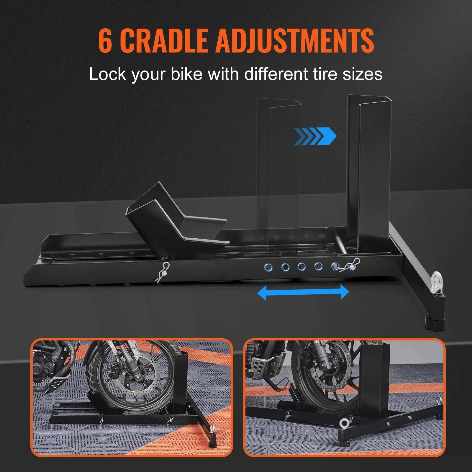 Heavy-Duty Motorcycle Wheel Chock Stand 1800lbs Adjustable Fit-3 Adjustable Holes / United States