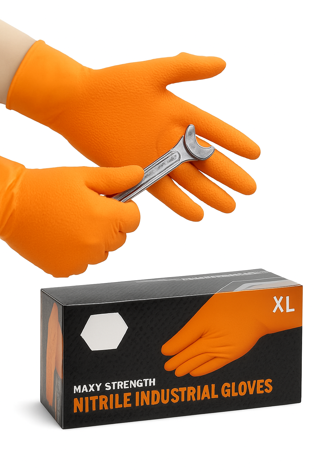 Heavy Duty Orange Nitrile Gloves 8Mil Industrial Disposable Gloves with Diamond Textured Grip for Mechanic Safety & Work Gloves - Spy-shop.com