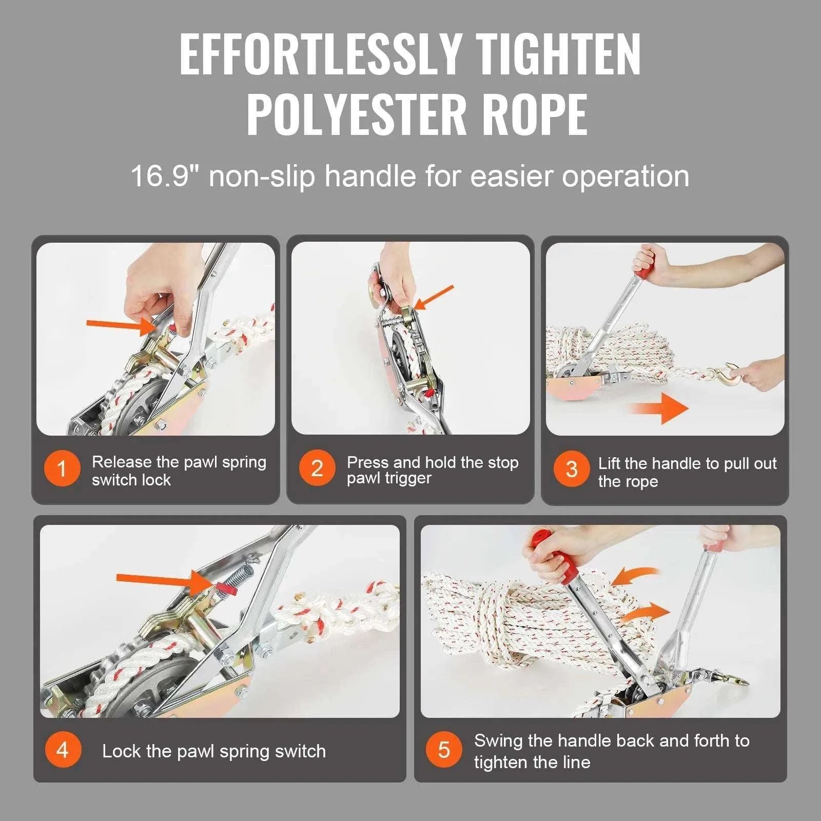 Heavy Duty Rope Puller 1653 lbs with 100 ft Rope & Dual Hooks-0.75T100ft / GERMANY