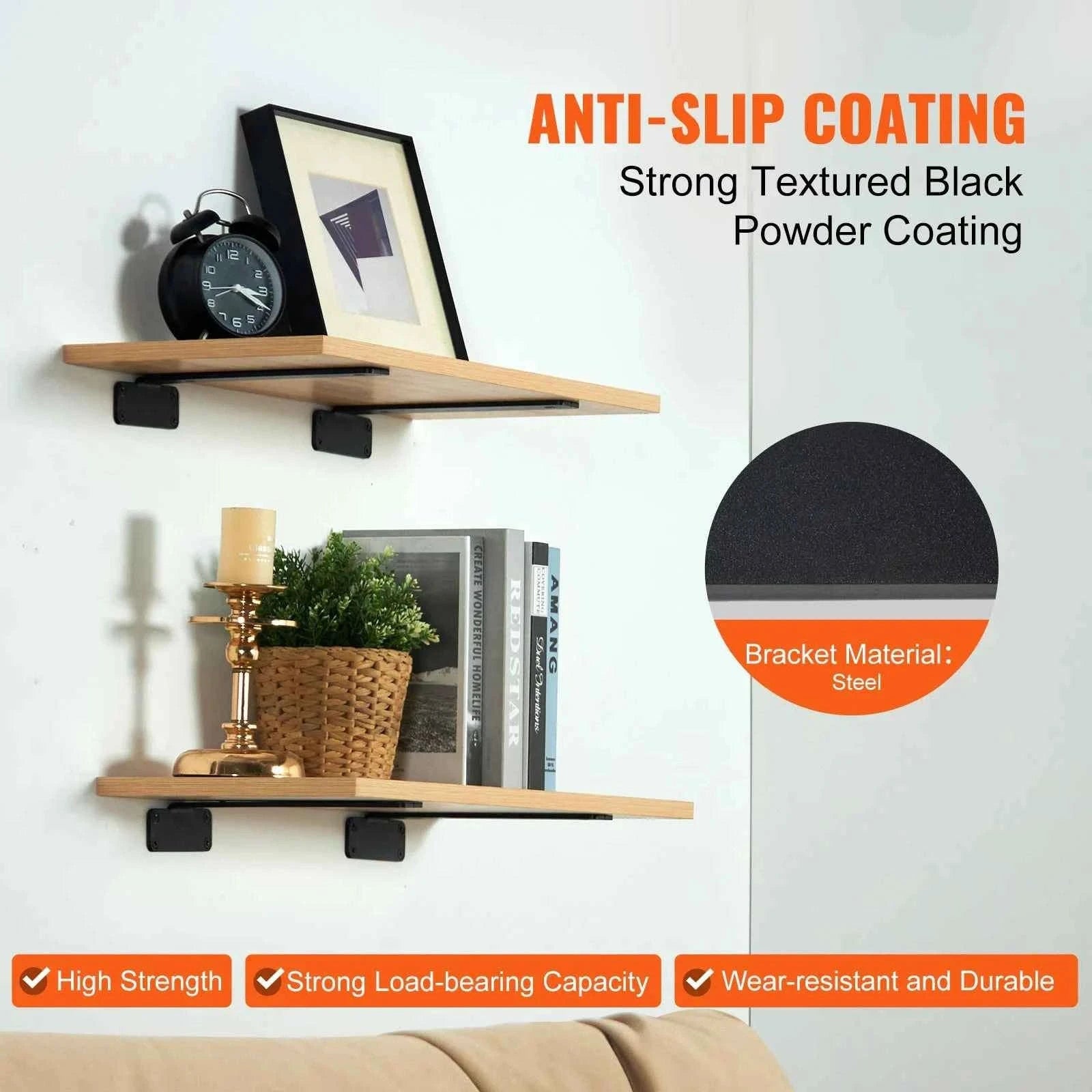 Heavy Duty Shelf Brackets Matte Black Steel-12x1.6x1.6in 6pcs / United States