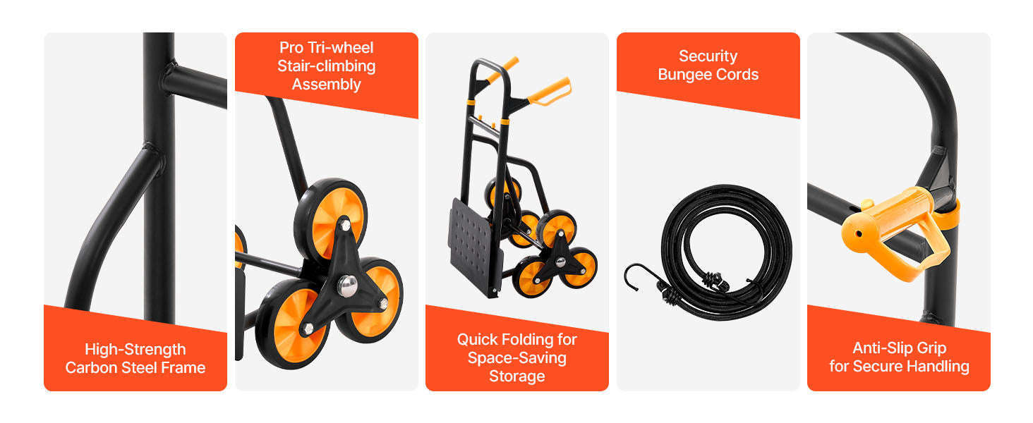 Heavy Duty Stair Climbing Cart with Telescoping Handle, 6 Wheels, 2 Bungee Cords-770lbs / france