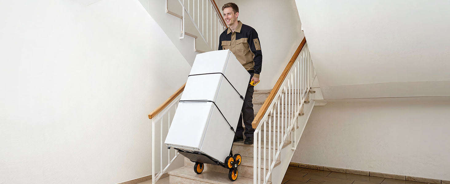 Heavy Duty Stair Climbing Cart with Telescoping Handle, 6 Wheels, 2 Bungee Cords-770lbs / france