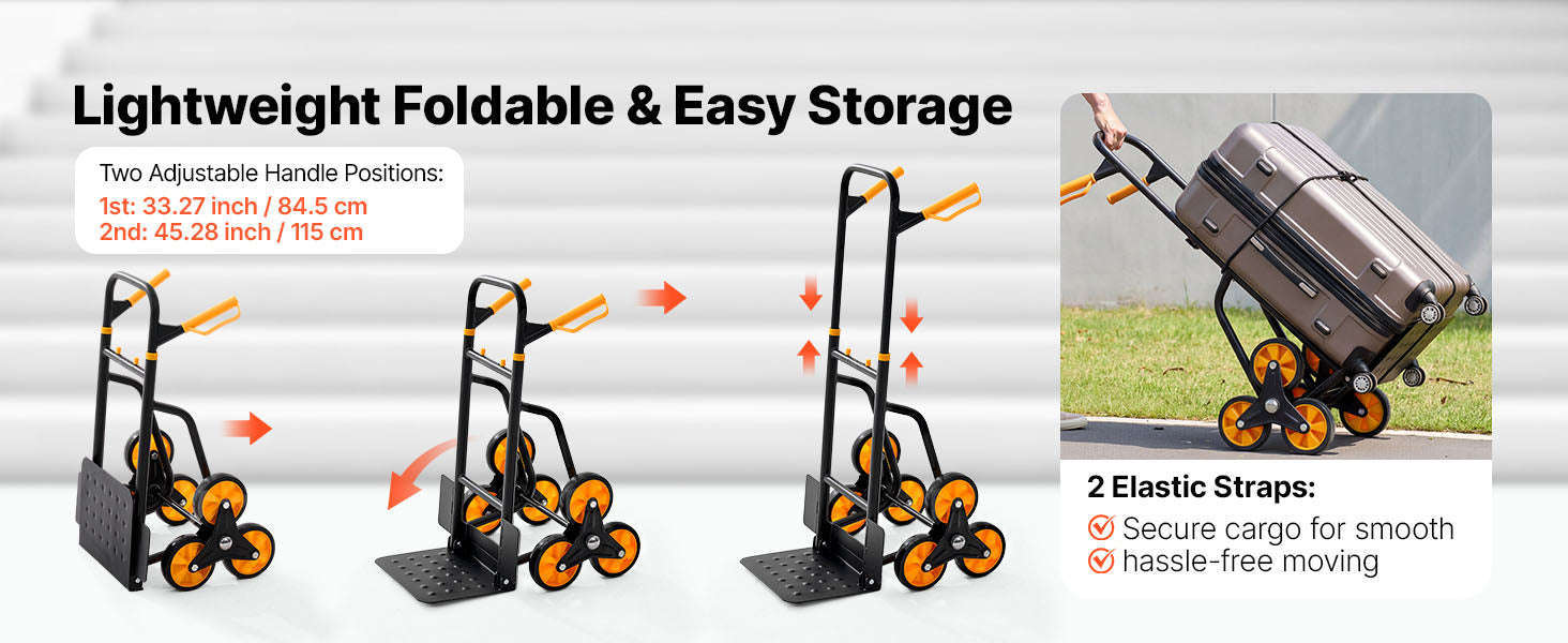 Heavy Duty Stair Climbing Cart with Telescoping Handle, 6 Wheels, 2 Bungee Cords-770lbs / france
