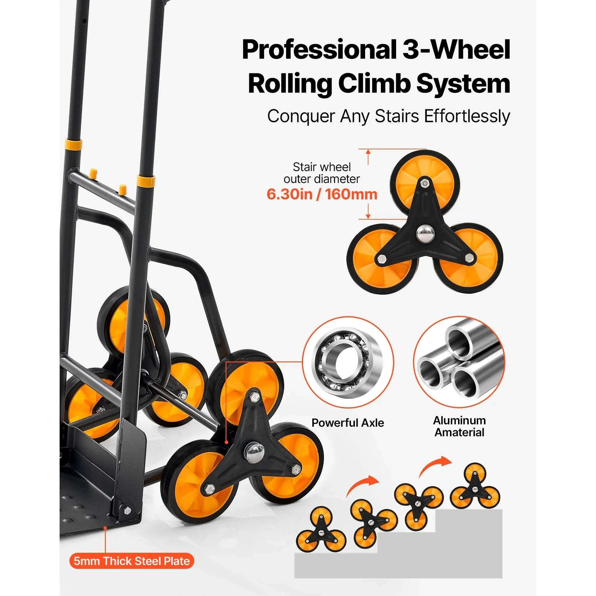 Heavy Duty Stair Climbing Cart with Telescoping Handle, 6 Wheels, 2 Bungee Cords-770lbs / france