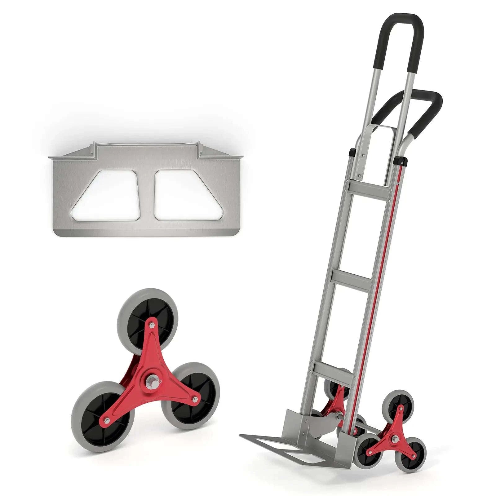 Heavy Duty Stair Climbing Hand Truck 330 lbs, Folding 6-Wheel Cart With Dual Handles, Telescopic Dolly For Moving-Silver Red / United States