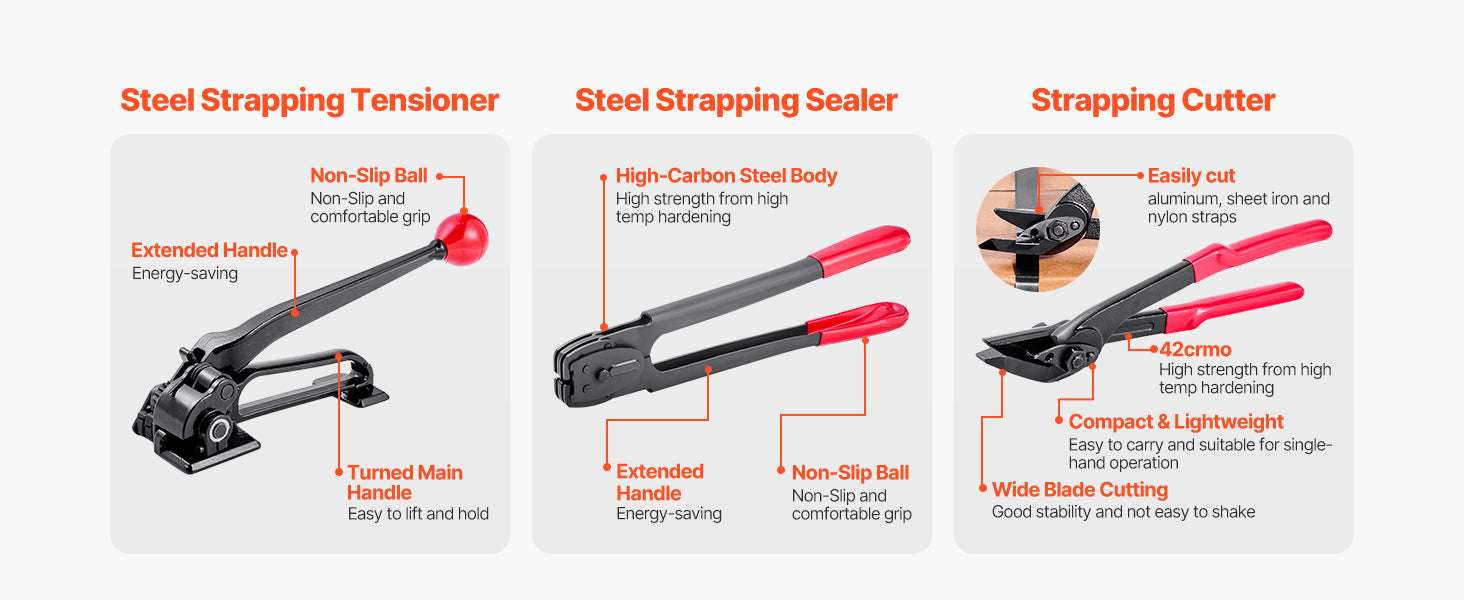 Heavy-Duty Steel Banding Strapping Kit with 600ft Strap & Seals-600ft Straps / United States