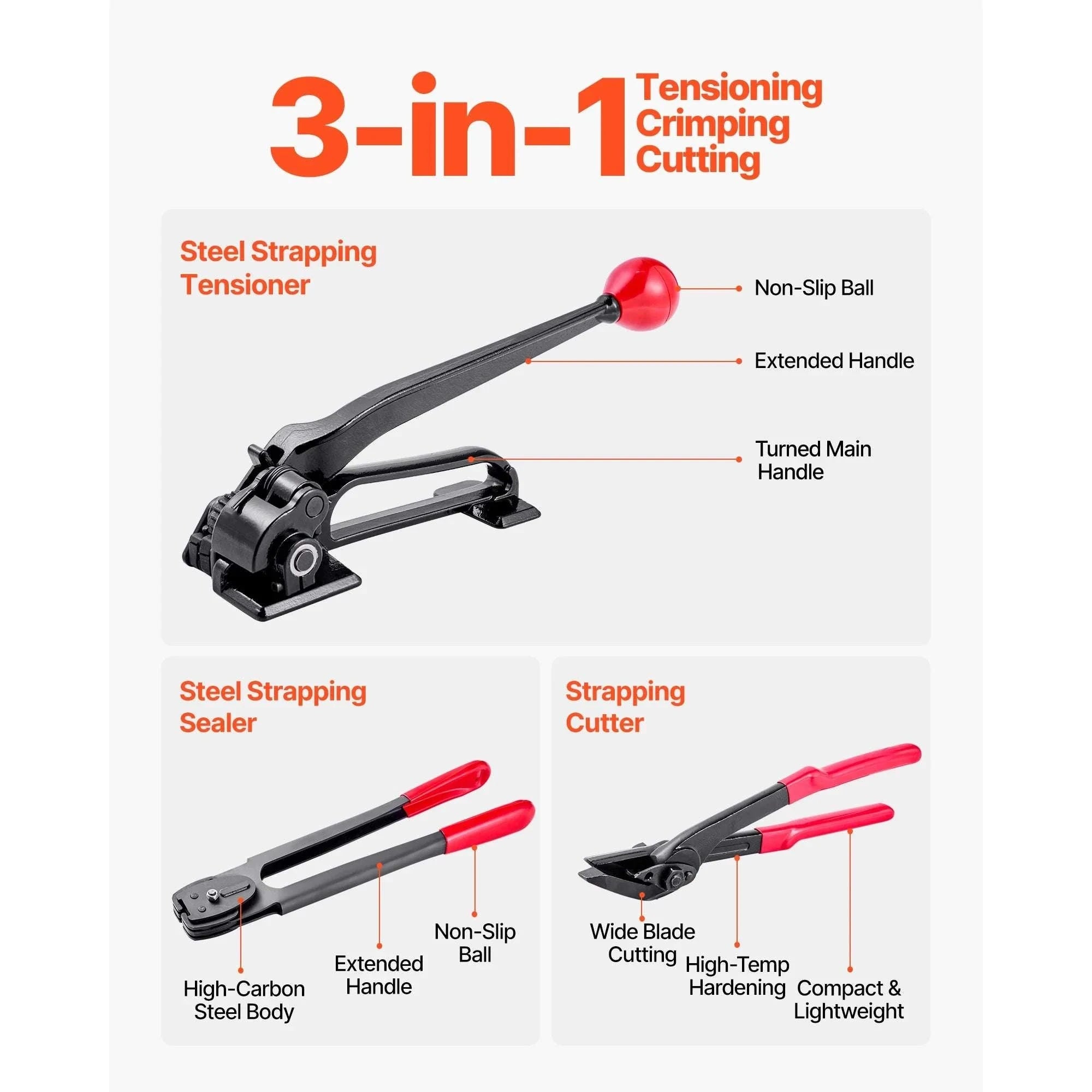Heavy-Duty Steel Banding Strapping Kit with 600ft Strap & Seals-
