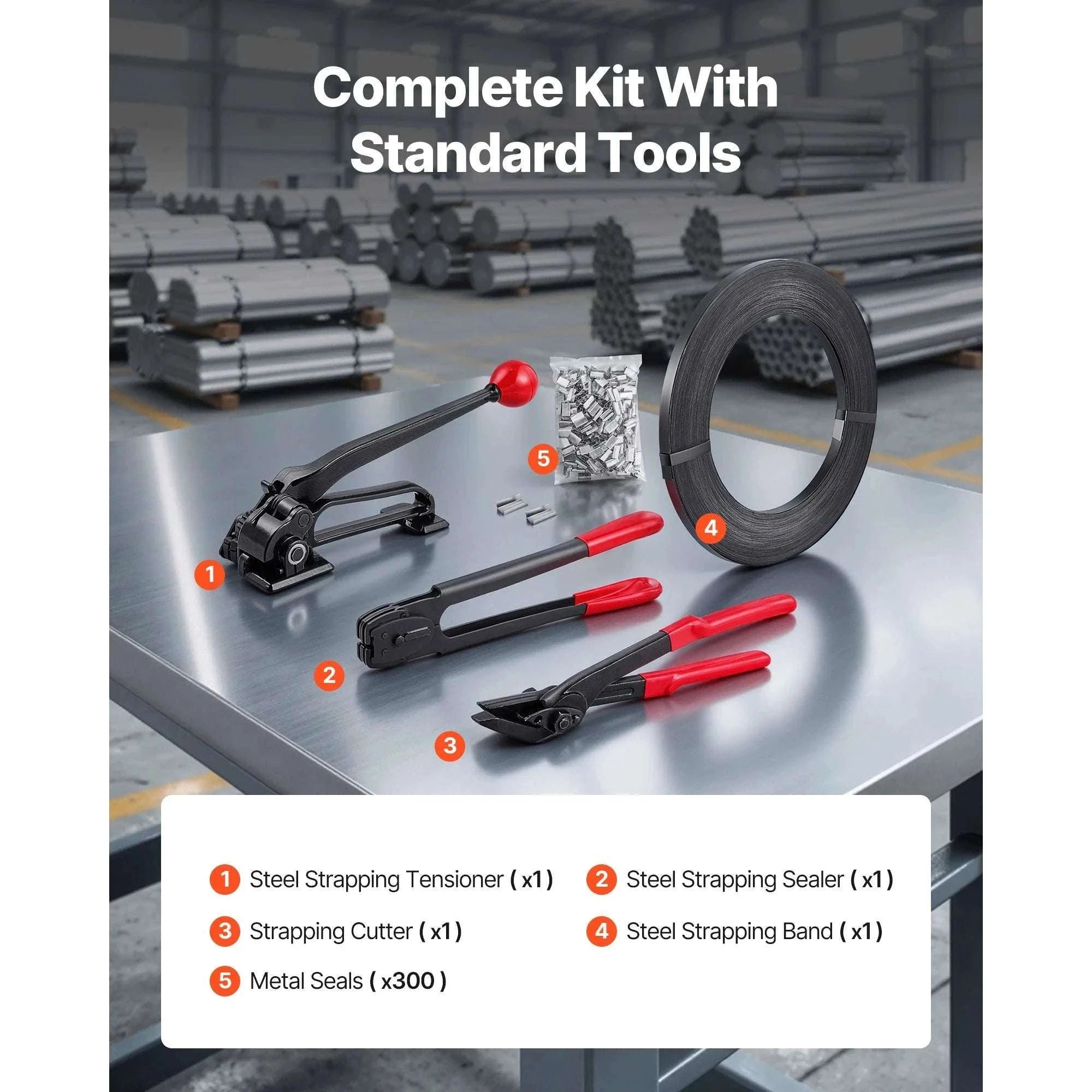 Heavy-Duty Steel Banding Strapping Kit with 600ft Strap & Seals-