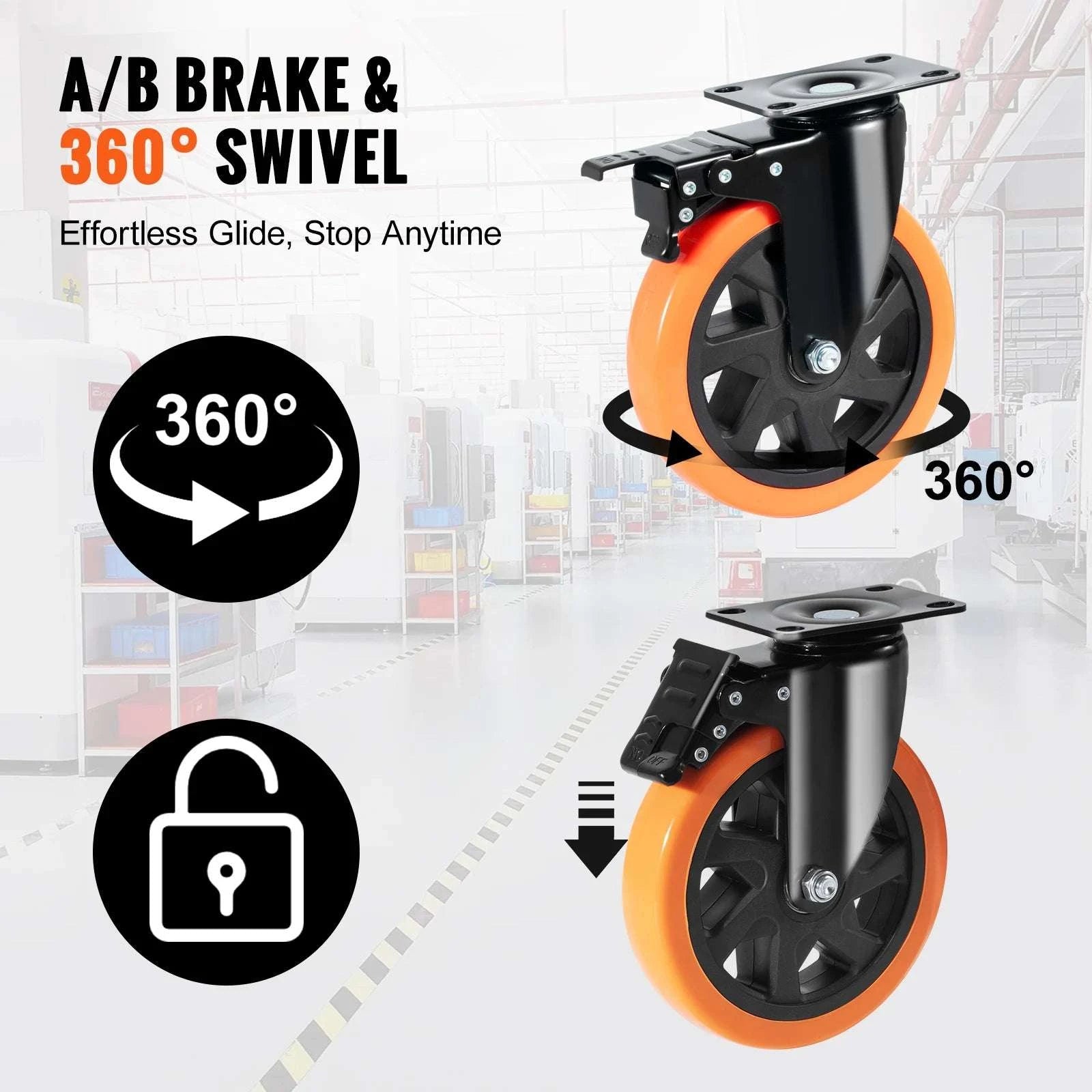 Heavy Duty Swivel Caster Wheels Set with Brake for Furniture & Workbench-2in / france